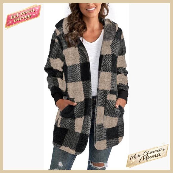 Oversized Sherpa Jacket Long Cardigan Fuzzy Fleece Faux Fur Plus Size Cozy